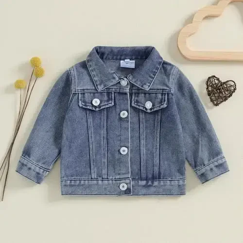 VISGOGO Toddler Baby Girl Jacket Big Lil Sister/Brother Letter Embroidery Jean Long Sleeve Cardigan Button Denim Coat - 2