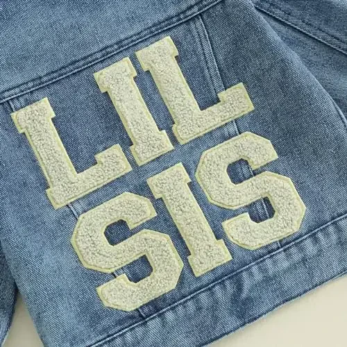 VISGOGO Toddler Baby Girl Jacket Big Lil Sister/Brother Letter Embroidery Jean Long Sleeve Cardigan Button Denim Coat - 3