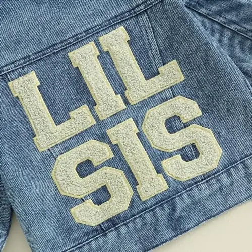 VISGOGO Toddler Baby Girl Jacket Big Lil Sister/Brother Letter Embroidery Jean Long Sleeve Cardigan Button Denim Coat - 3