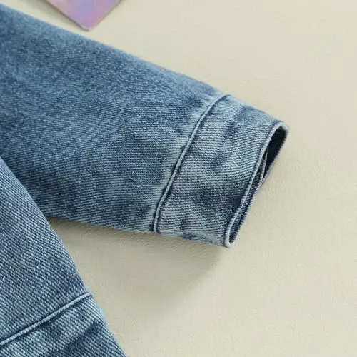 VISGOGO Toddler Baby Girl Jacket Big Lil Sister/Brother Letter Embroidery Jean Long Sleeve Cardigan Button Denim Coat - 7