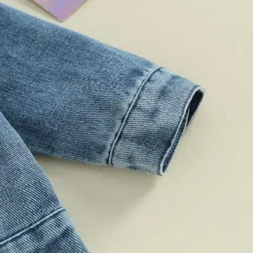 VISGOGO Toddler Baby Girl Jacket Big Lil Sister/Brother Letter Embroidery Jean Long Sleeve Cardigan Button Denim Coat - 7