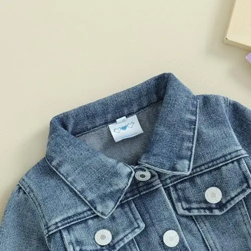 VISGOGO Toddler Baby Girl Jacket Big Lil Sister/Brother Letter Embroidery Jean Long Sleeve Cardigan Button Denim Coat - 5
