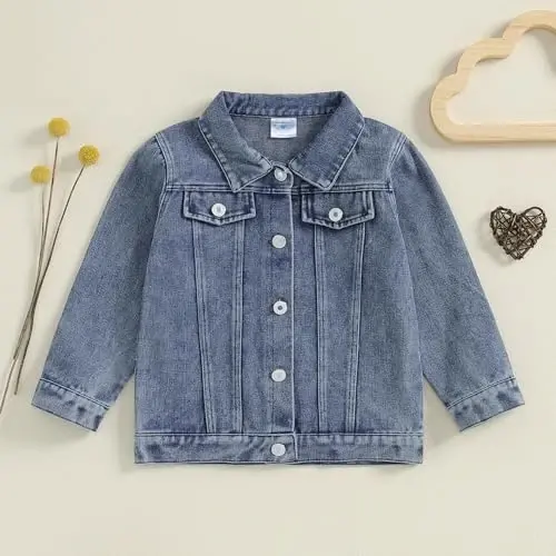 VISGOGO Toddler Baby Girl Jacket Big Lil Sister/Brother Letter Embroidery Jean Long Sleeve Cardigan Button Denim Coat - 4