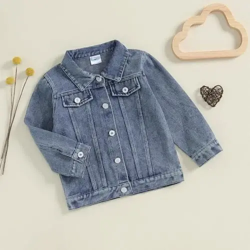 VISGOGO Toddler Baby Girl Jacket Big Lil Sister/Brother Letter Embroidery Jean Long Sleeve Cardigan Button Denim Coat - 5