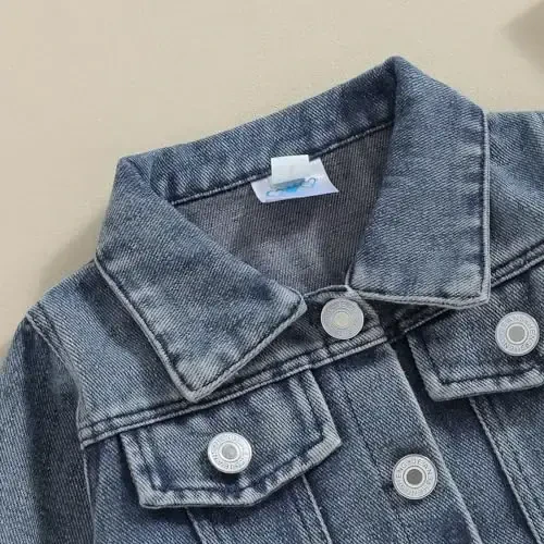 VISGOGO Toddler Baby Girl Jacket Big Lil Sister/Brother Letter Embroidery Jean Long Sleeve Cardigan Button Denim Coat - 5