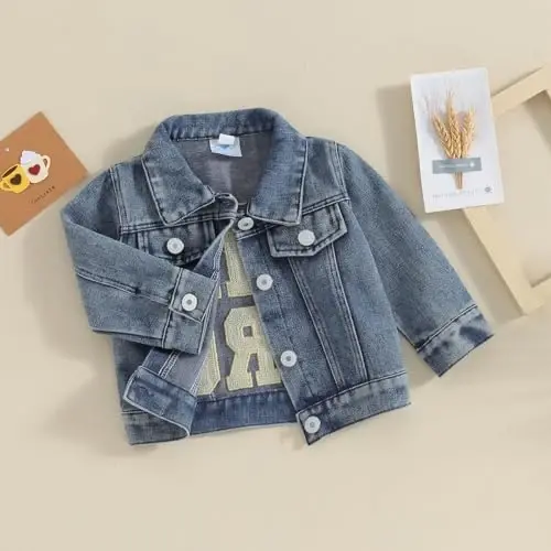 VISGOGO Toddler Baby Girl Jacket Big Lil Sister/Brother Letter Embroidery Jean Long Sleeve Cardigan Button Denim Coat - 6