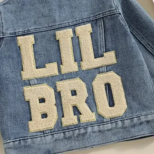 VISGOGO Toddler Baby Girl Jacket Big Lil Sister/Brother Letter Embroidery Jean Long Sleeve Cardigan Button Denim Coat - 4