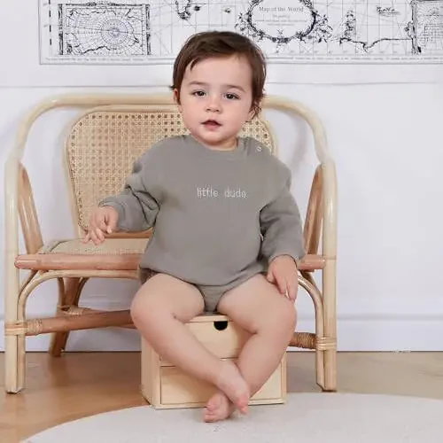VISGOGO Newborn Infant Baby Boy Girls Oversized Romper Little Dude Sweater Onesie Coming Home Outfit Neutral Clothes - 2