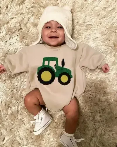 VISGOGO Newborn Infant Baby Boy Girls Oversized Romper Little Dude Sweater Onesie Coming Home Outfit Neutral Clothes - 7