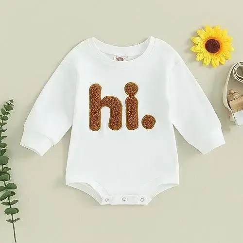 VISGOGO Newborn Infant Baby Boy Girls Oversized Romper Little Dude Sweater Onesie Coming Home Outfit Neutral Clothes - 2