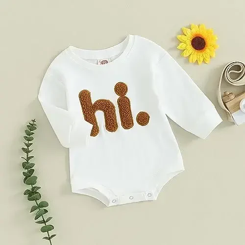 VISGOGO Newborn Infant Baby Boy Girls Oversized Romper Little Dude Sweater Onesie Coming Home Outfit Neutral Clothes - 3