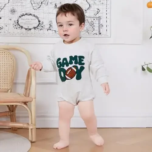 VISGOGO Newborn Infant Baby Boy Girls Oversized Romper Little Dude Sweater Onesie Coming Home Outfit Neutral Clothes - 5