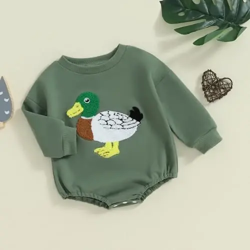 VISGOGO Newborn Infant Baby Boy Oversized Romper Sweater Bodysuits Coming Home Outfit Neutral Clothes - 3