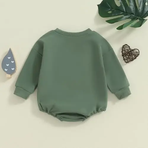 VISGOGO Newborn Infant Baby Boy Oversized Romper Sweater Bodysuits Coming Home Outfit Neutral Clothes - 5