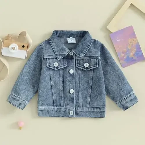 VISGOGO Toddler Baby Girl Jacket Big Lil Sister/Brother Letter Embroidery Jean Long Sleeve Cardigan Button Denim Coat - 4
