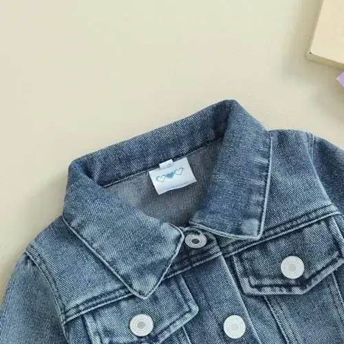VISGOGO Toddler Baby Girl Jacket Big Lil Sister/Brother Letter Embroidery Jean Long Sleeve Cardigan Button Denim Coat - 5