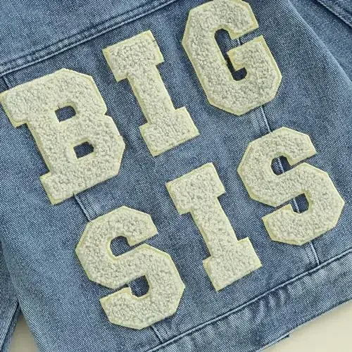 VISGOGO Toddler Baby Girl Jacket Big Lil Sister/Brother Letter Embroidery Jean Long Sleeve Cardigan Button Denim Coat - 6