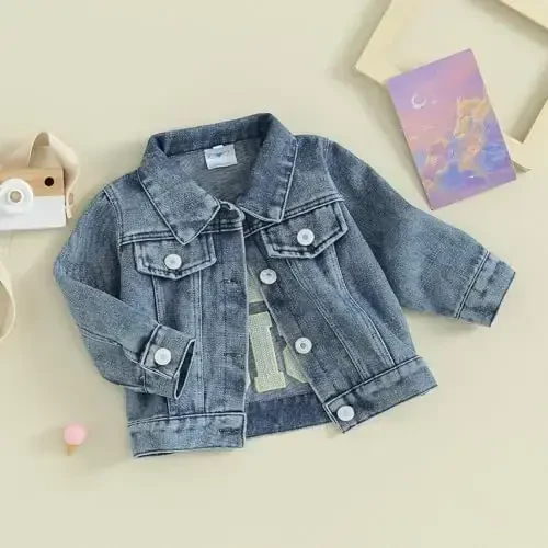 VISGOGO Toddler Baby Girl Jacket Big Lil Sister/Brother Letter Embroidery Jean Long Sleeve Cardigan Button Denim Coat - 5