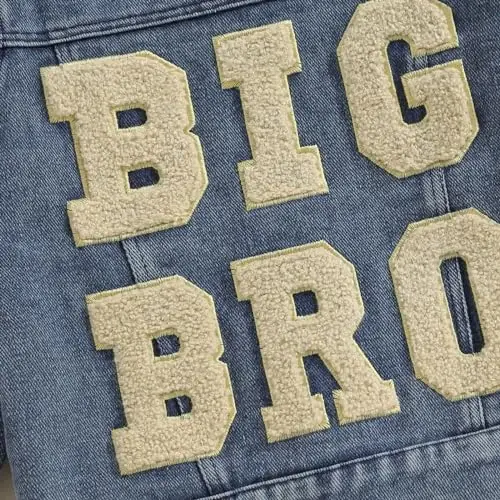 VISGOGO Toddler Baby Girl Jacket Big Lil Sister/Brother Letter Embroidery Jean Long Sleeve Cardigan Button Denim Coat - 6
