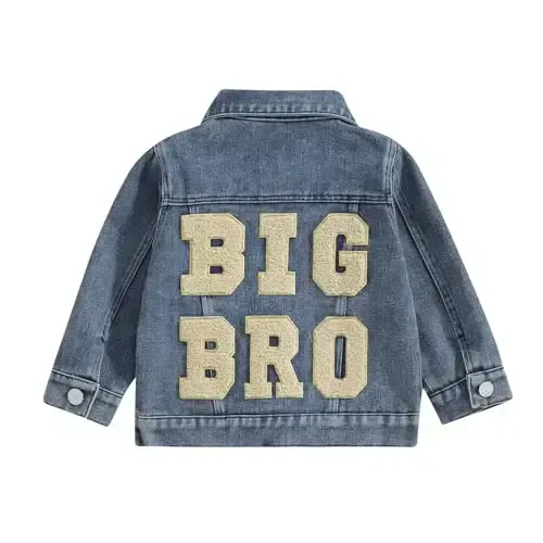 VISGOGO Toddler Baby Girl Jacket Katta Kichkina Opa/Aka Harflari Kashtachilik Jinsi Uzun Yengli Kardigan Tugmali Denim Palto 