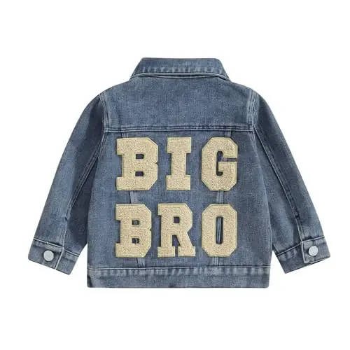VISGOGO Toddler Baby Girl Jacket Katta Kichkina Opa/Aka Harflari Kashtachilik Jinsi Uzun Yengli Kardigan Tugmali Denim Palto - VISGOGO
