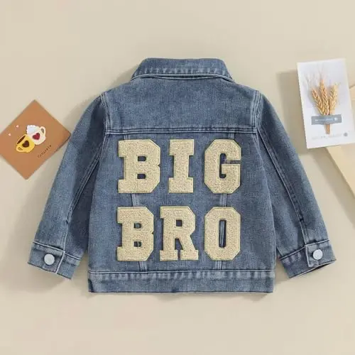 VISGOGO Toddler Baby Girl Jacket Katta Kichkina Opa/Aka Harflari Kashtachilik Jinsi Uzun Yengli Kardigan Tugmali Denim Palto - VISGOGO (1)
