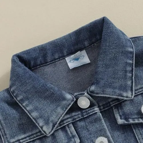 VISGOGO Toddler Baby Girl Jacket Katta Kichkina Opa/Aka Harflari Kashtachilik Jinsi Uzun Yengli Kardigan Tugmali Denim Palto - 5
