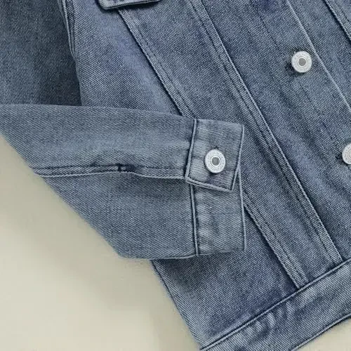 VISGOGO Toddler Baby Girl Jacket Katta Kichkina Opa/Uka Xati Kashtasi Jean Uzun Qisma Kardigan Tugmali Denim Palto - 7