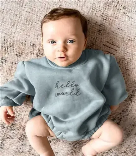 VISGOGO Yangi tug'ilgan chaqaloq o'g'il bolalar qizlar uchun katta hajmli romper Little Dude Sweater Onesie uyga keladigan neytral kiyimlar - 2