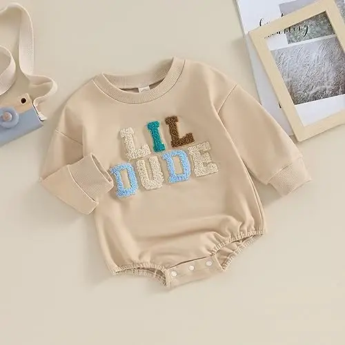 VISGOGO Yangi tug'ilgan chaqaloq o'g'il qizlar uchun katta hajmli romper kichkina do'sti sviter Onesie uyga keladigan neytral kiyimlar - 3