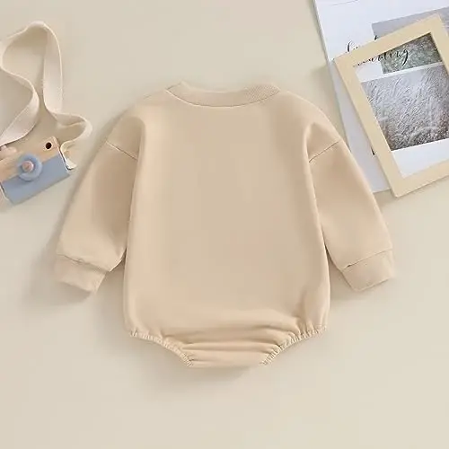 VISGOGO Yangi tug'ilgan chaqaloq o'g'il qizlar uchun katta hajmli romper kichkina do'sti sviter Onesie uyga keladigan neytral kiyimlar - 4