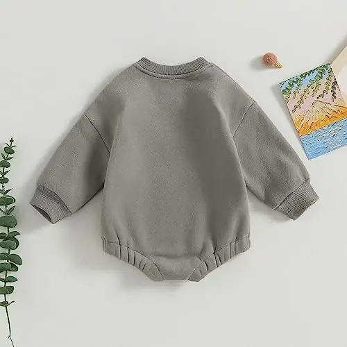 VISGOGO Newborn Infant Baby Boy Oversized Romper Sweater Bodysuits Coming Home Outfit Neutral Clothes - 4