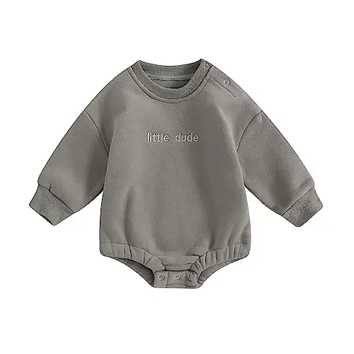 VISGOGO Newborn Infant Baby Boy Girls Oversized Romper Little Dude Sweater Onesie Coming Home Outfit Neutral Clothes - VISGOGO
