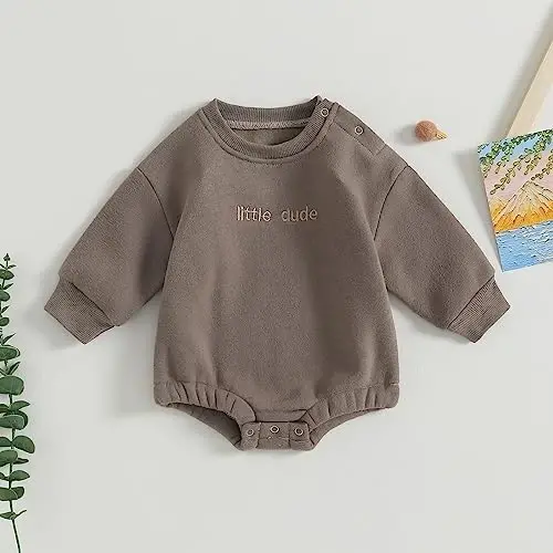 VISGOGO Newborn Infant Baby Boy Girls Oversized Romper Little Dude Sweater Onesie Coming Home Outfit Neutral Clothes - 2
