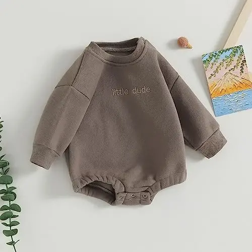 VISGOGO Newborn Infant Baby Boy Girls Oversized Romper Little Dude Sweater Onesie Coming Home Outfit Neutral Clothes - 3