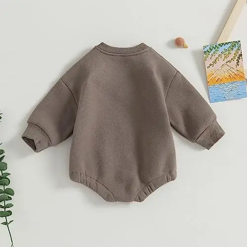VISGOGO Newborn Infant Baby Boy Girls Oversized Romper Little Dude Sweater Onesie Coming Home Outfit Neutral Clothes - 4