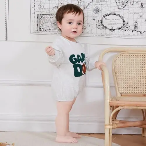 VISGOGO Newborn Infant Baby Boy Girls Oversized Romper Little Dude Sweater Onesie Coming Home Outfit Neutral Clothes - 6