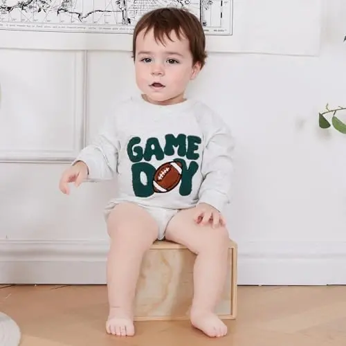 VISGOGO Newborn Infant Baby Boy Girls Oversized Romper Little Dude Sweater Onesie Coming Home Outfit Neutral Clothes - 2