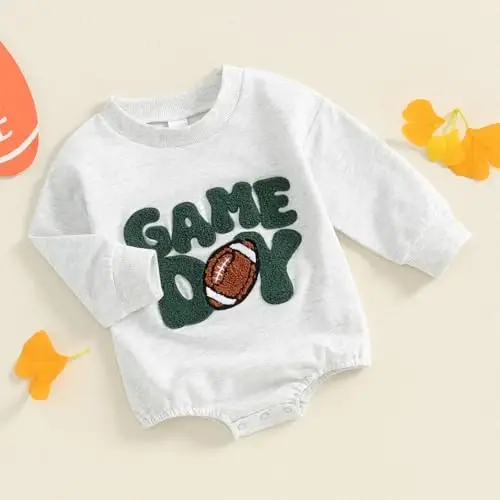 VISGOGO Newborn Infant Baby Boy Girls Oversized Romper Little Dude Sweater Onesie Coming Home Outfit Neutral Clothes - 3