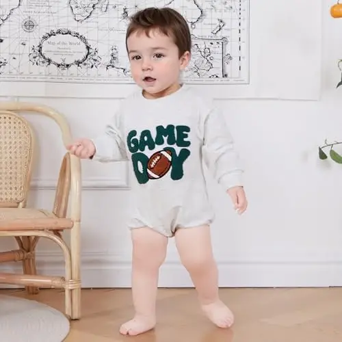 VISGOGO Newborn Infant Baby Boy Girls Oversized Romper Little Dude Sweater Onesie Coming Home Outfit Neutral Clothes - 5