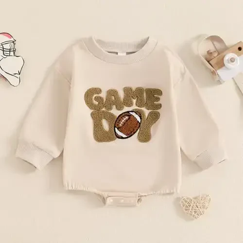 VISGOGO Newborn Infant Baby Boy Girls Oversized Romper Little Dude Sweater Onesie Coming Home Outfit Neutral Clothes - VISGOGO (1)