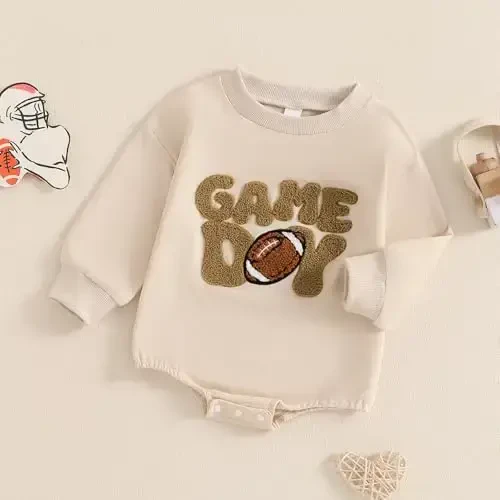 VISGOGO Newborn Infant Baby Boy Girls Oversized Romper Little Dude Sweater Onesie Coming Home Outfit Neutral Clothes - 3