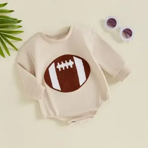 VISGOGO Newborn Infant Baby Boy Girls Oversized Romper Little Dude Sweater Onesie Coming Home Outfit Neutral Clothes - 3