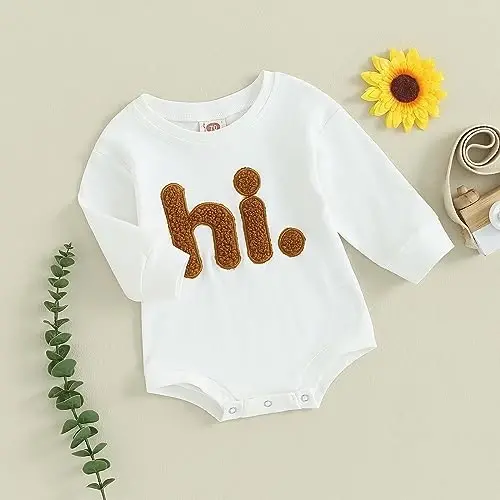 VISGOGO Newborn Infant Baby Boy Girls Oversized Romper Little Dude Sweater Onesie Coming Home Outfit Neutral Clothes - 3