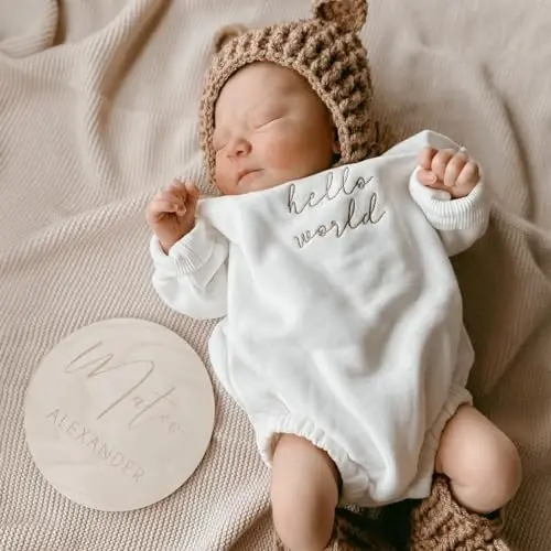 VISGOGO Newborn Infant Baby Boy Oversized Romper Sweater Bodysuits Coming Home Outfit Neutral Clothes - 2