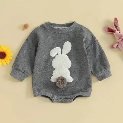 VISGOGO Newborn Infant Baby Boy Girls Oversized Romper Little Dude Sweater Onesie Coming Home Outfit Neutral Clothes - 2