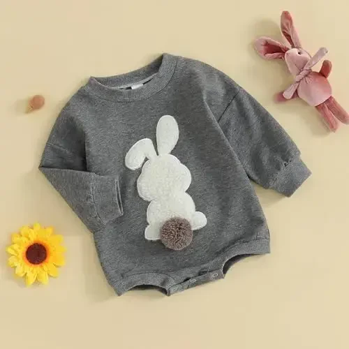 VISGOGO Newborn Infant Baby Boy Girls Oversized Romper Little Dude Sweater Onesie Coming Home Outfit Neutral Clothes - 3