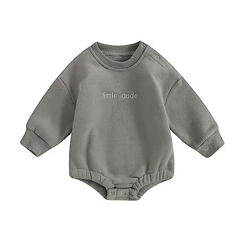 VISGOGO Newborn Infant Baby Boy Girls Oversized Romper Little Dude Sweater Onesie Coming Home Outfit Neutral Clothes 