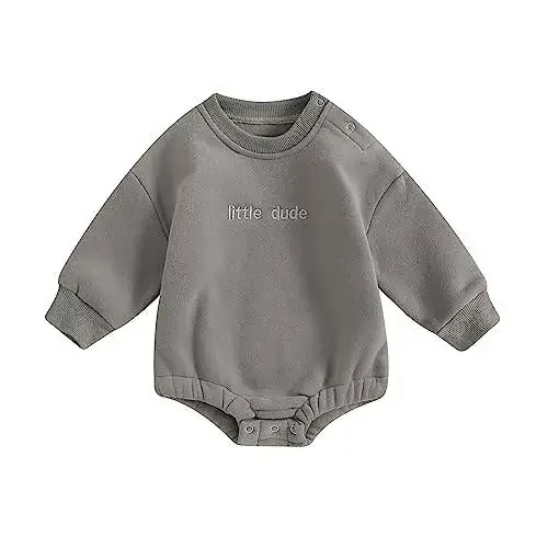 VISGOGO Newborn Infant Baby Boy Girls Oversized Romper Little Dude Sweater Onesie Coming Home Outfit Neutral Clothes - 1