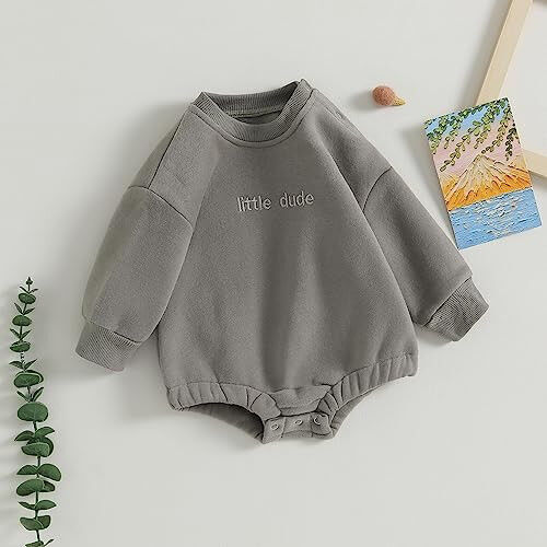 VISGOGO Newborn Infant Baby Boy Oversized Romper Sweater Bodysuits Coming Home Outfit Neutral Clothes - 3